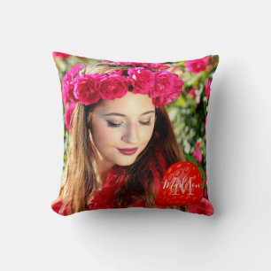 Coussin Fraise Power Girl Monogramme Nom initial Thon