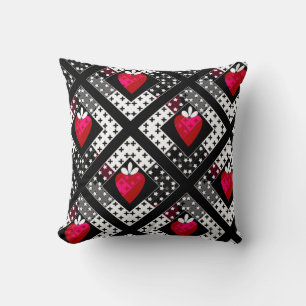 Coussin Fraise sans fil abstrait noir blanc rouge rouge