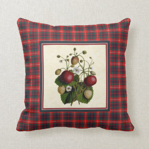 Coussin Fraise vintage avec le carreau de tartan de Fraser