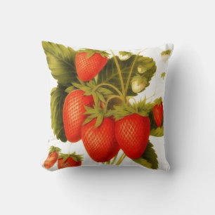 Coussin Fraises anciennes avec feuilles vertes