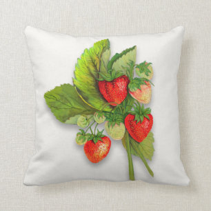 Coussin Fraises, dessin botanique Vintage réaliste