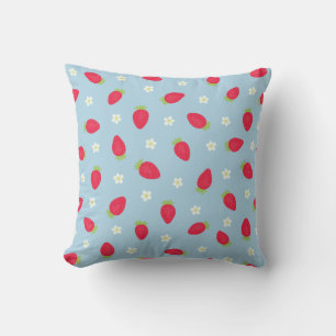 Coussin Fraises d'été (grande échelle) Bleu
