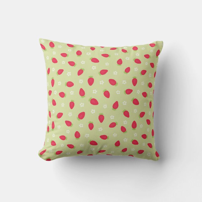 Coussin Fraises d'été (petite échelle) Vert (Recto)