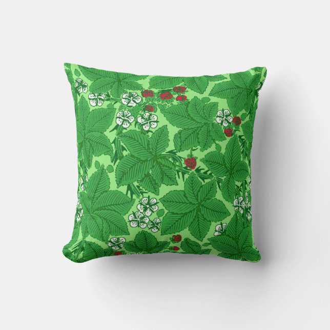 Coussin Fraises et Feuilles Art Nouveau, Lime Green (Recto)