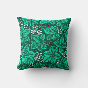 Coussin Fraises et Feuilles Art Nouveau, Turquoise
