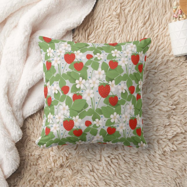 Coussin Fraises et fleurs rose et blanche (Couverture)