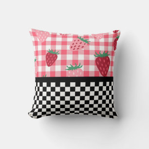 Coussin Fraises Fantaisistes et Damier