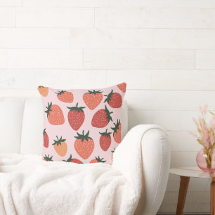 Coussin Fraises fraîches de la ferme sur fond rose