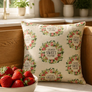 Coussin Fraises Home Sweet Home Kaki