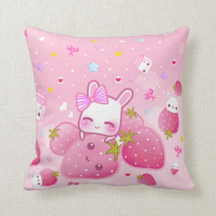Coussin Fraises mignonnes de lapin et de kawaii