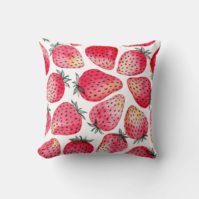Coussin Fraises peintes à l'aquarelle et à l'encre (Recto)