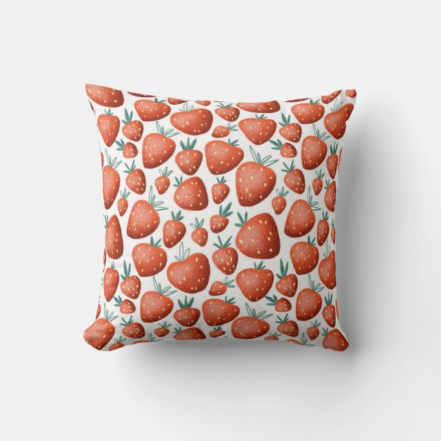 Coussin Fraises rouges Arrière - plan blanc sans joint (Recto)