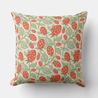 Coussin Fraises rouges et feuilles verts motif