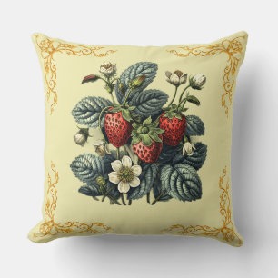 Coussin Fraises rouges et motif de verdure florale blanche