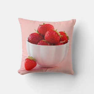 Coussin Fraises Rouges Frais En Bol Blanc Rose Été