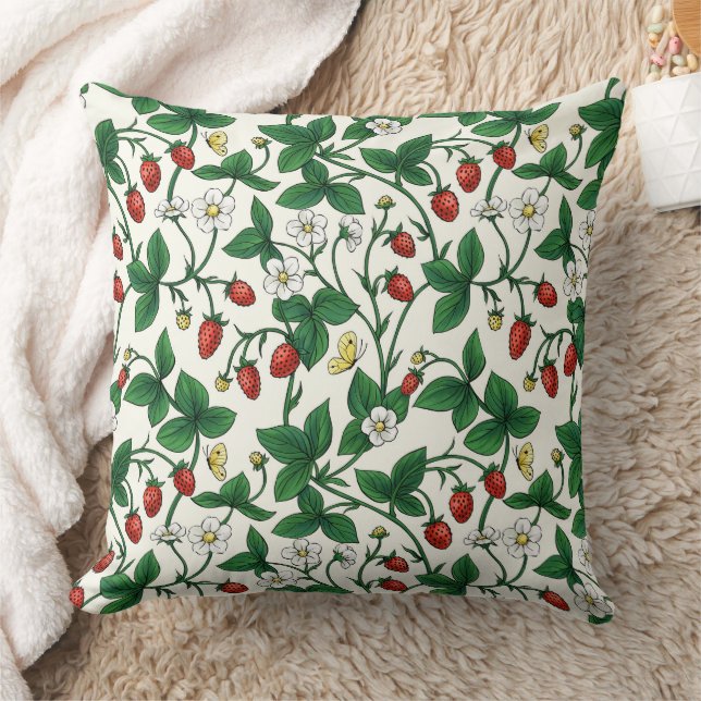Coussin Fraises sauvages rouge/jaune/vert/blanc cassé (Couverture)
