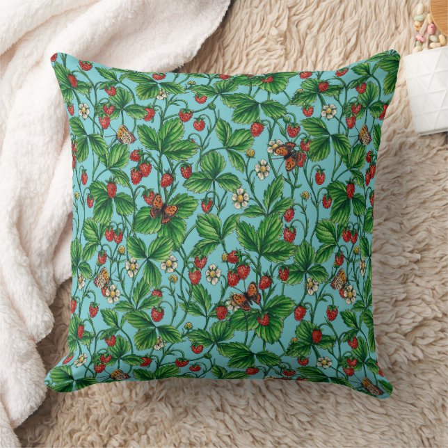 Coussin Fraises sauvages sur bleu piscine (Couverture)