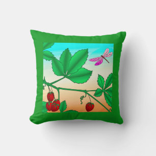 Coussin Fraises sur une branche et libellule