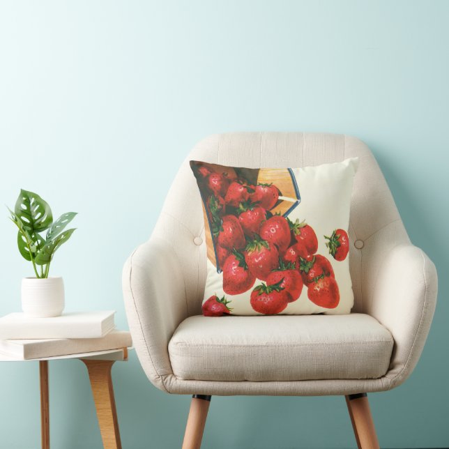 Coussin Fraises vintage dans un panier, Nourriture Fruits  (Chaise)