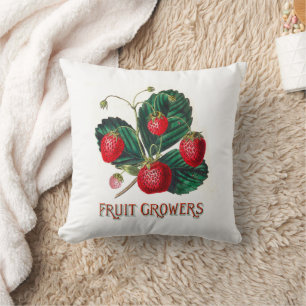 Coussin Fraises vintages avec producteurs Feuille de fruit
