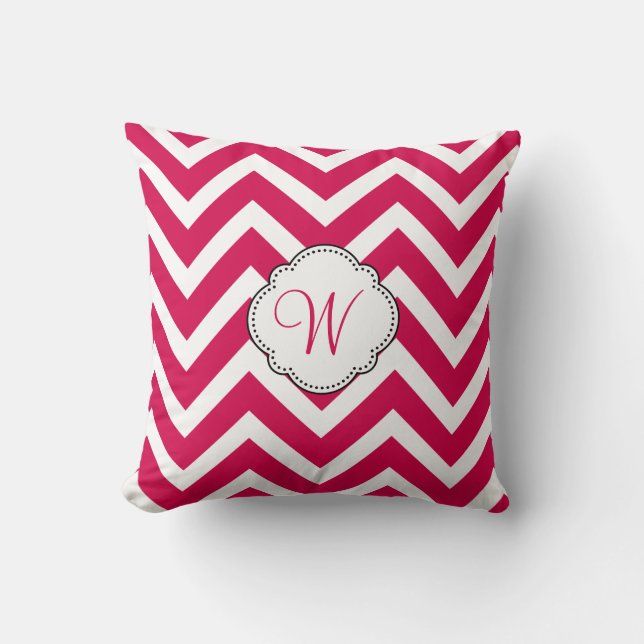 Coussin Framboise Chevron rayures avec Monogramme personna (Recto)