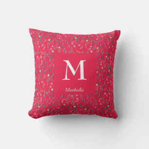 Coussin Framboise FLEURI Personnalisé MONOGRAMME