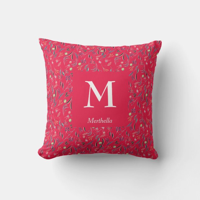 Coussin Framboise FLEURI | Personnalisé | MONOGRAMME (Recto)