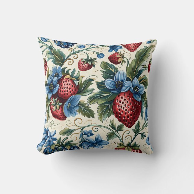 Coussin Framboise rouge et bleuet bleu Royal Farm Style (Recto)