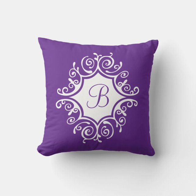 Coussin Frame avec Monogramme blanc violet orné (Recto)