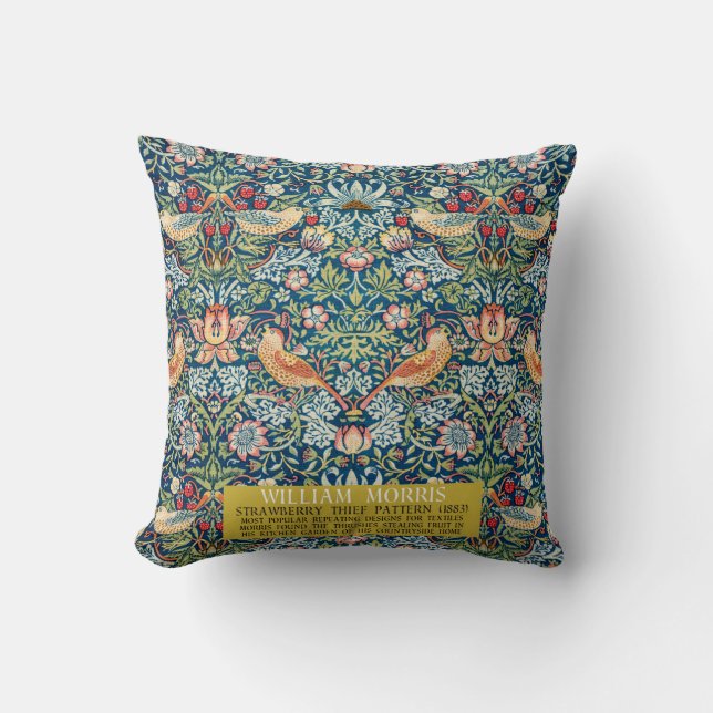 Coussin Frameur de fraises - Conception de William Morris (Recto)