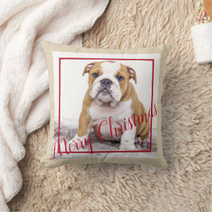 Coussin Français Buldog Christmas Custom Holiday Photo