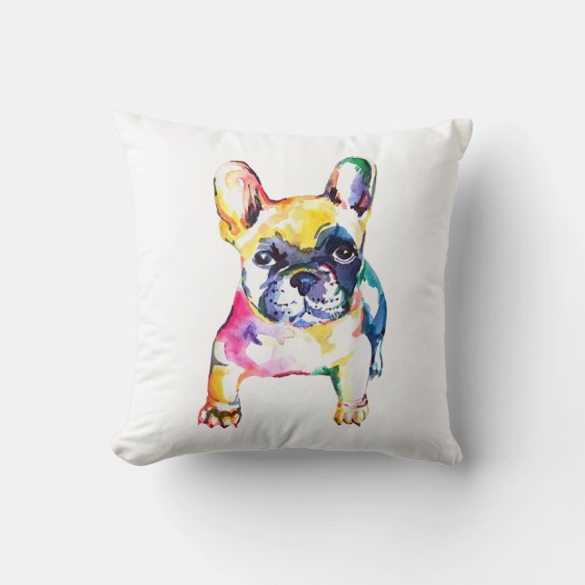Coussin Français Bulldog Aquarelle Dessin À La Main Pour A (Recto)