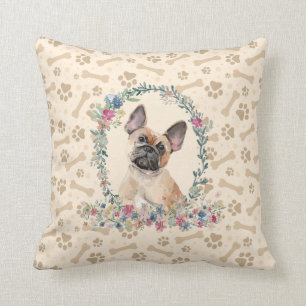Coussin Français Bulldog Empreinte de patte & Floral Cute