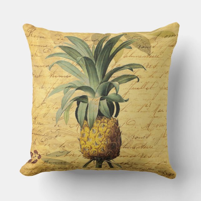 Coussin Français Calligraphie Ananas Rustique Élégant (Recto)