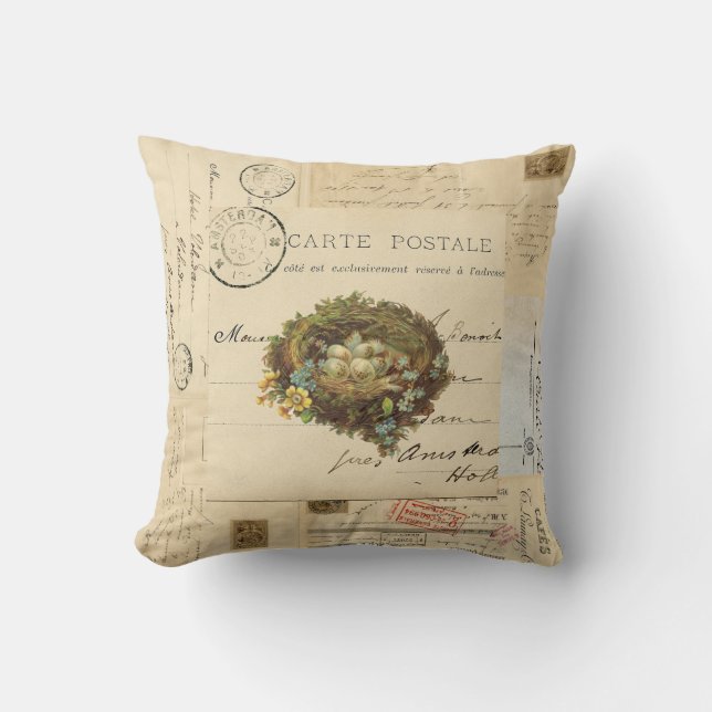 Coussin français de cartes postales de nid vintage (Recto)