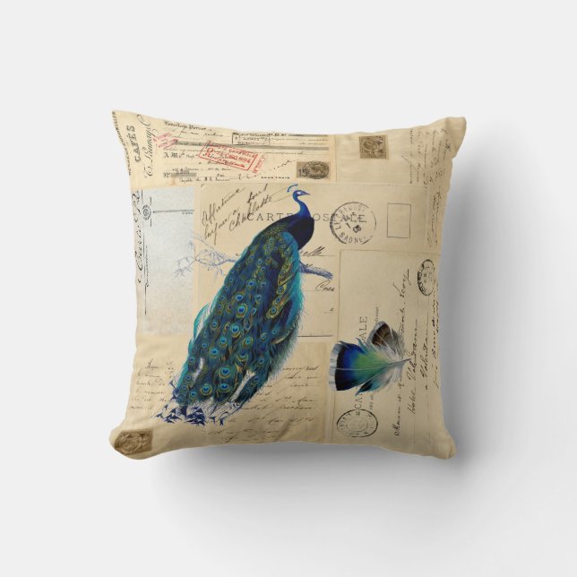 Coussin français de cartes postales de paon (Recto)