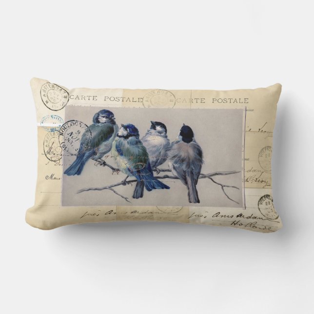 Coussin français de cartes postales d'oiseaux (Recto)