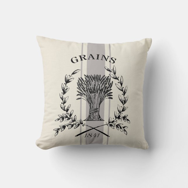 Coussin Français Farmhouse grain vintage wreath faux lin (Recto)