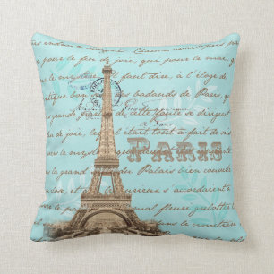 Coussin français vintage d'Aqua d'écriture de
