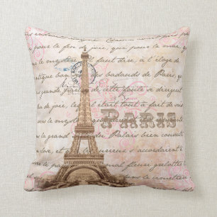 Coussin français vintage de rose d'écriture de