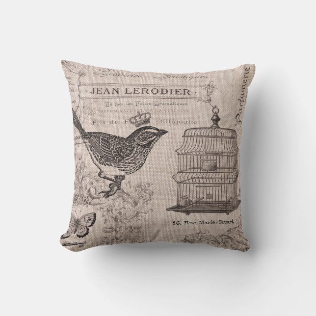Coussin français vintage d'oiseau (Recto)