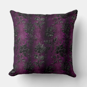 Coussin Français Vintage noir Floral Damask violet Motif