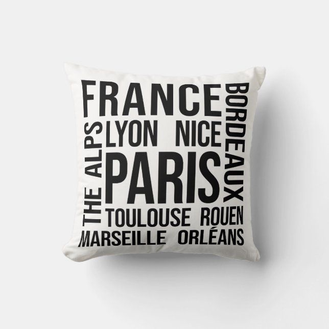 Coussin France Cities Word Art - Paris Travel (Recto)