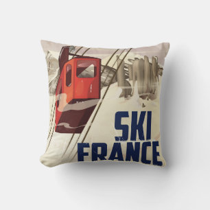 Coussin France Ski poster de voyage vintage.