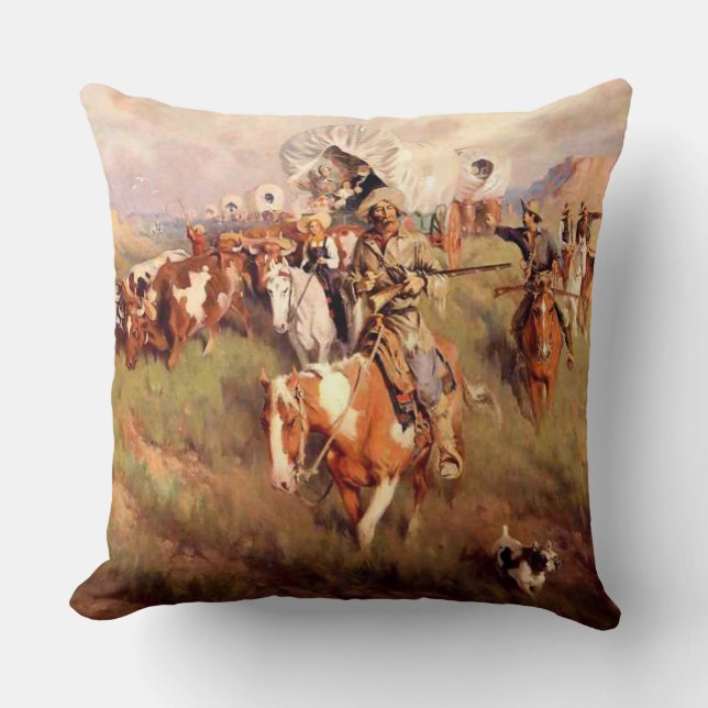 Coussin Frank Tenney Johnson Art Occidental "Ever Westward (Recto)