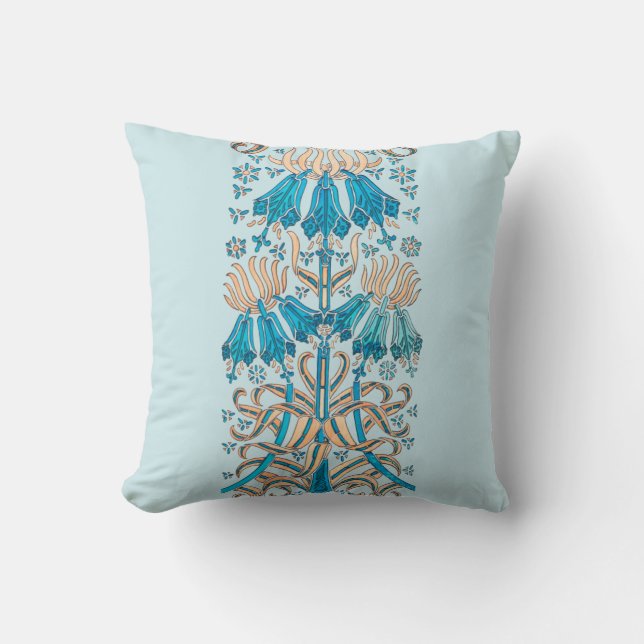 Coussin French Art Nouveau Floral Botanique Bleu Crème (Recto)