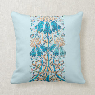 Coussin French Art Nouveau Floral Botanique Bleu Crème