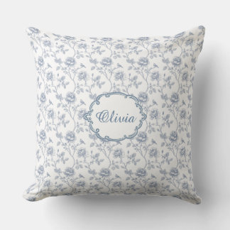 Coussin French Blue Toile Chinoiserie Floral Girls Name