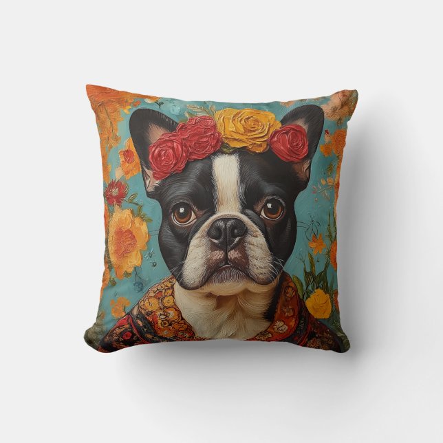 Coussin French Bulldog comme Frida Kahlo (Recto)