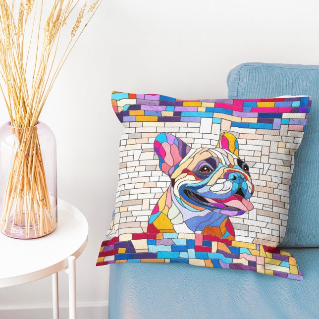 Coussin French Bulldog -Frenchie - mosaïque colorée (Créateur téléchargé)
